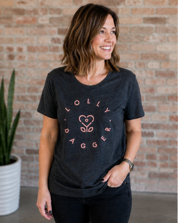 Front view of the Lolly Dagger Logo graphic tee in Charcoal.